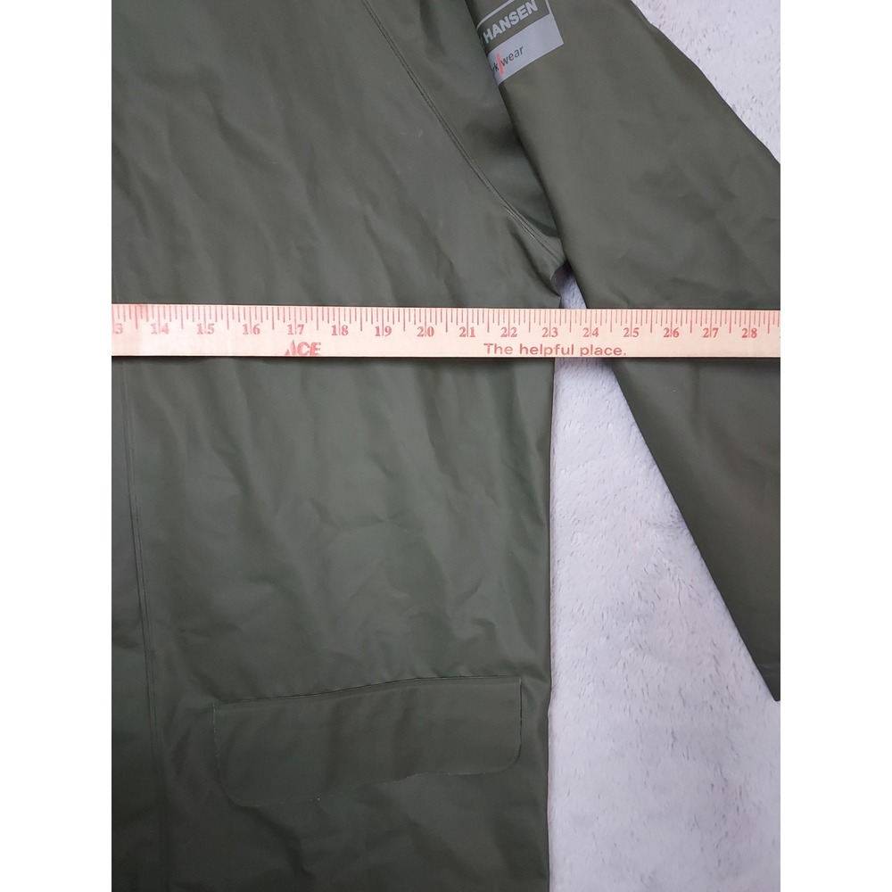 Helly Hansen Jacket Mens Medium Work Wear Rain Hooded Waterproof PVC Green Coat - Picture 12 of 13